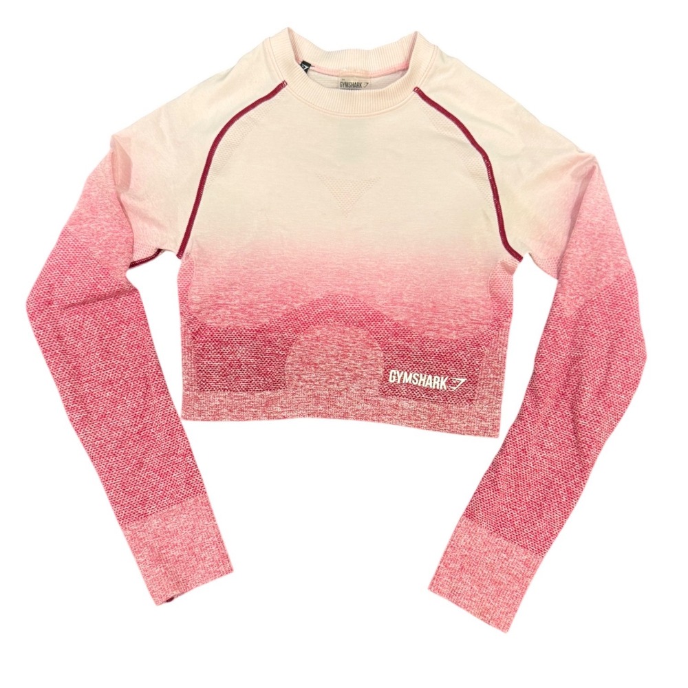Gymshark Adapt Ombre Seamless‎ Long Sleeve Crop Top Pink White Small Thumbholes